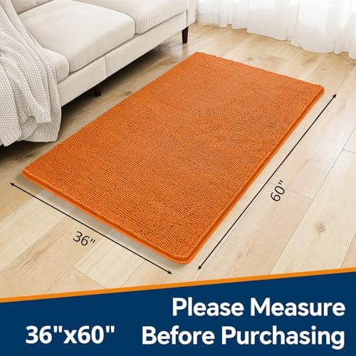 Chenille Bathroom Rug 36"x60" Orange, Large Plush Bath Mat - Image 2