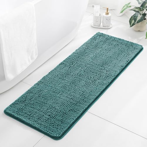 Chenille Bathroom Runner Rug 17"x47" Teal, Plush Bath Mat by Kildoss
