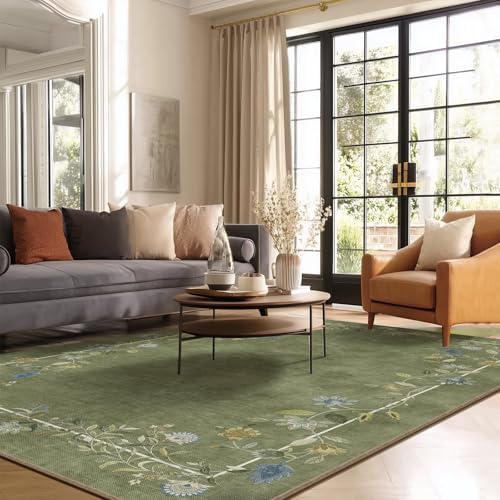 5x7 Area Rugs for Living Room: Washable Bedroom Rug Non Slip Floral Carpet - Image 4