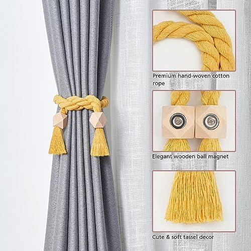 NICEEC 2 Pack Wooden Polyhedron Magnetic Curtain Tiebacks Boho Home Decor Drape - Image 3