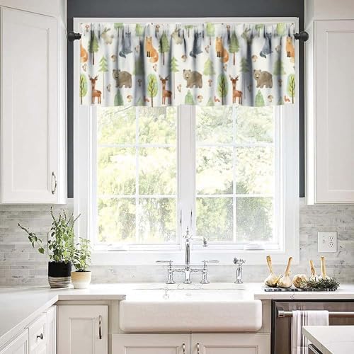 Cartoon Animal Valances Kids Curtains, Cute Forest Bear Fox Printed Rod Pocket - Image 6