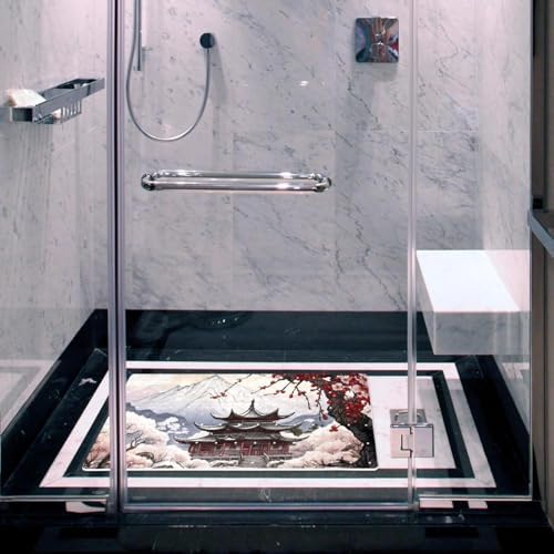 Shower Mat Non Slip 26.8 x 15.1 Inches, Mountain Temple Plum Blossom Bathtub - Image 6