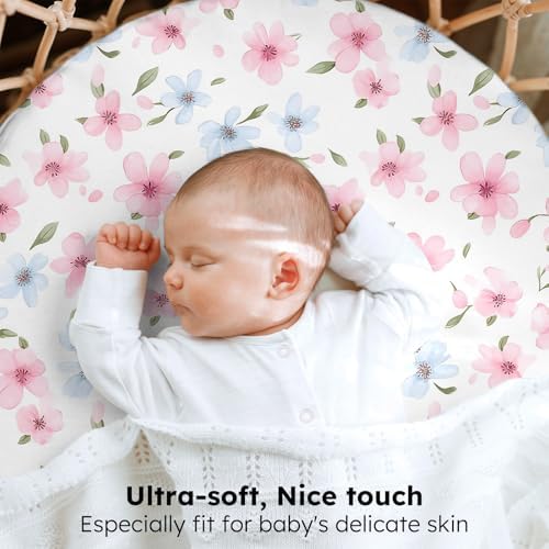 Baby Bassinet Sheets Girl, 3 Pack Fitted Bassinet Mattress Sheets, Compatible - Image 2