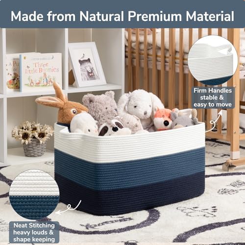 Goodpick Large Woven Rope Blanket Basket, Light Blue - Image 6