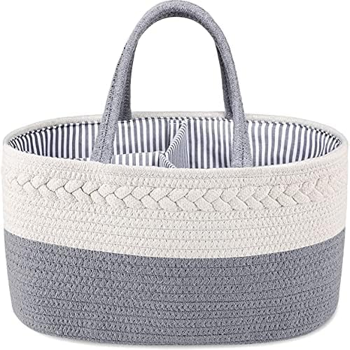 ABenkle Diaper Caddy Organizer, Boho Rustic Cotton Rope Nursery Baby Basket by ABenkle