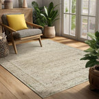 Cream Beige Area Rugs 4x6 Washable Floral Front Door Rug Indoor Entrance by BILEEHOME