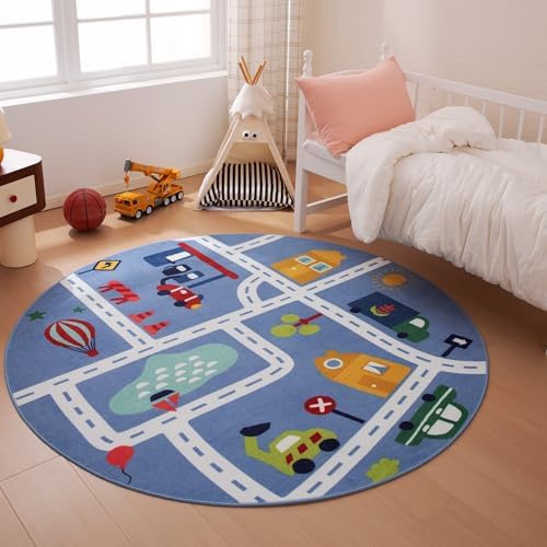 Amazon Basics Kids Washable Round Area Rug, Circle Printed Carpet Play Mat - Image 2