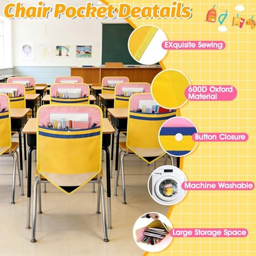 12 Pack Pencil Chair Pockets for Classrooms 17x18 Inch Seat Sacks - Image 3
