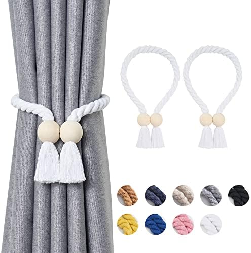 NICEEC 2 Pack Wooden Ball Magnetic Curtain Tiebacks Boho Home Decor Drape Tie by NICEEC