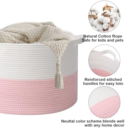 115L Extra Large Pink Woven Cotton Rope Basket - Image 3