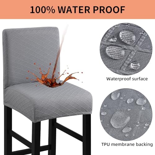 Fuloon Waterproof Barstool Covers Chair Slipcovers, Light Grey, 2 Pack - Image 3
