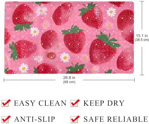 Shower Mat Non Slip 26.8 x 15.1 Inches, Strawberries on a Pink Background - Image 4