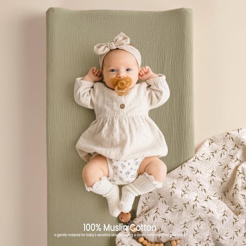 lulumoon Muslin Changing Pad Cover: 32x16 Fit Standard Rectangle Pad - Image 4