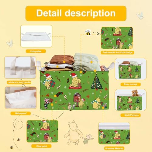 Winnie Theme Christmas Baskets Decor, the Pooh Baby Stuff, Large Square Canvas - Image 3