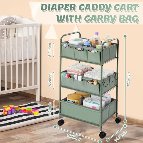 WILLBOND 3 Tier Green Baby Diaper Caddy Organizer Cart - Image 2