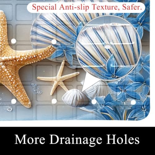 Bathtub Mat Non Slip 26.8x15.1In, Starfish Shell Beach Bath Mat - Image 2