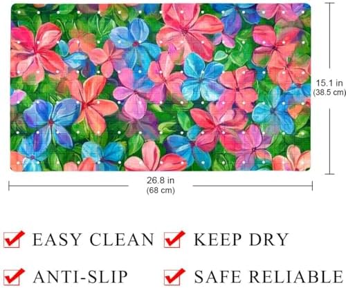 Shower Mat Non Slip 26.8 x 15.1 Inches, Colorful Flower Bathtub Mat Shower - Image 3