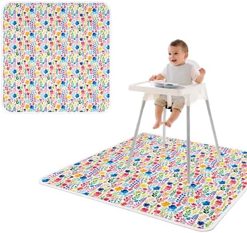 BapronBaby Rainbow Watercolor Floral Waterproof Splash Mat Floor Cover by BapronBaby