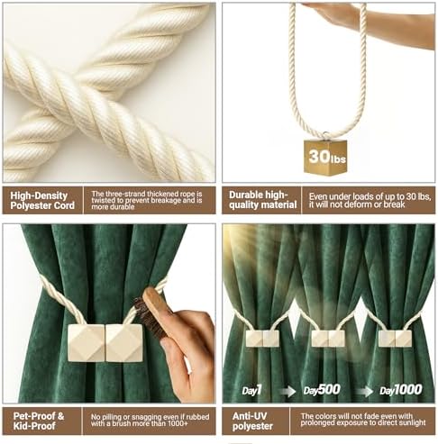 Hion Magnetic Curtain Tiebacks Beige 6pcs, Curtain Holdbacks Hooks Holders - Image 3