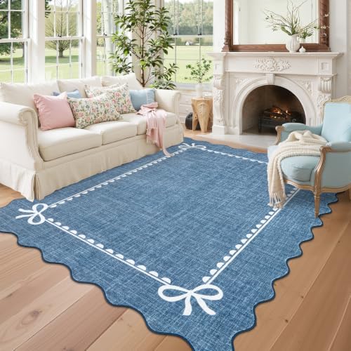 GarveeHome Scalloped Bow Rug 9x12 Washable Rugs by GarveeHome