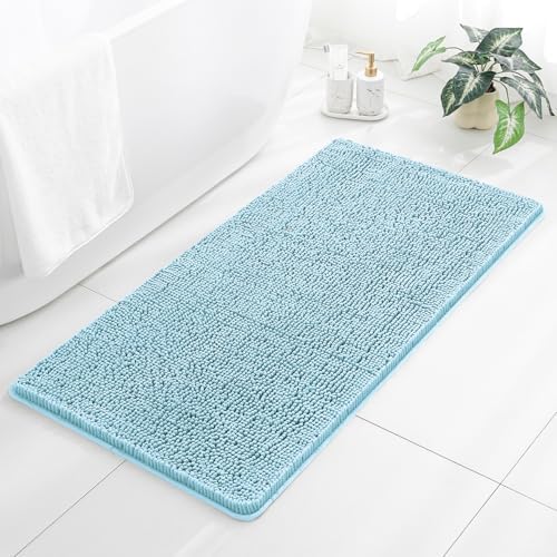 Chenille Bathroom Rug 26"x44" Baby Blue, Non-Slip Plush Bath Mat by Kildoss