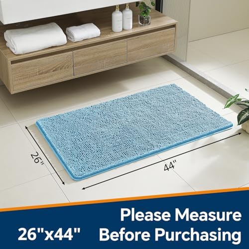 Chenille Bathroom Rug 26"x44" Sky Blue, Non-Slip Plush Bath Mat - Image 2