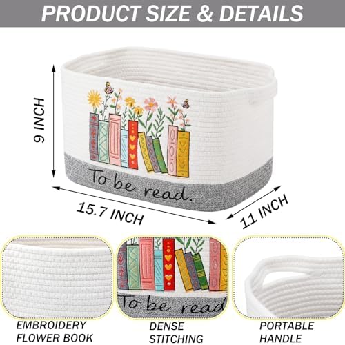 Book Lover Storage Basket Woven Embroidered Storage Bins - Image 2