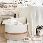 INDRESSME XXXLarge Woven Rope Blanket Basket Living Room White Camel - Image 6