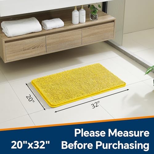 Chenille Bathroom Rug 20"x32" Yellow, Non-Slip Plush Bath Mat - Image 2