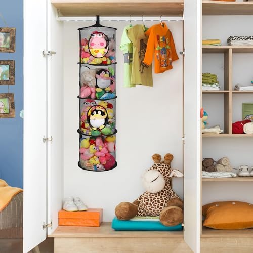 Hanging Stuffed Animal Storage Hammock Net 4 Tiers - Image 2