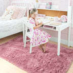 Amdrebio Blush Pink Fluffy Kids Area Rug 5x7 - Image 3