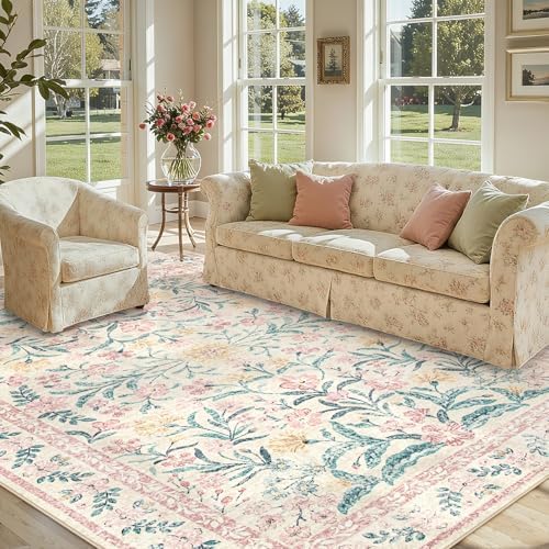 Lahome Area Rugs 8x10 for Living Room, Boho Pink Washable Dorm Bedroom Rug by Lahome
