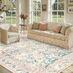 Lahome Area Rugs 8x10 for Living Room, Boho Pink Washable Dorm Bedroom Rug by Lahome