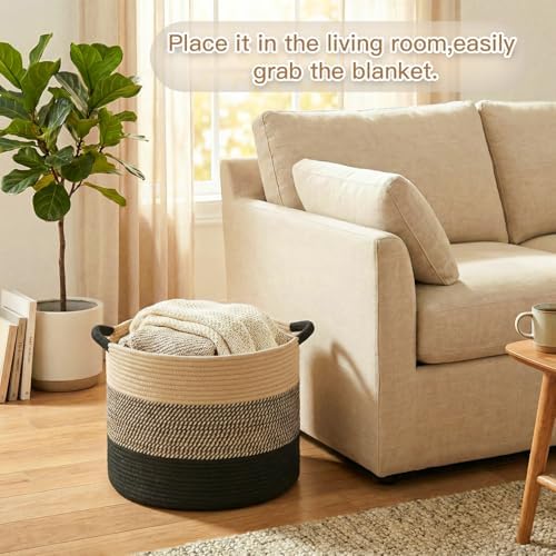 Artfeel 70L Large Cotton Rope Basket, Decorative Woven Blanket Storage - Image 2