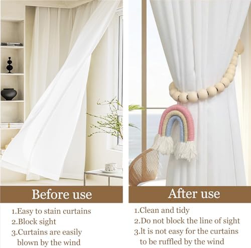 2 Pieces Wooden Beaded Curtain Tiebacks, Tassel Curtain Buckles Magnetic - Image 6