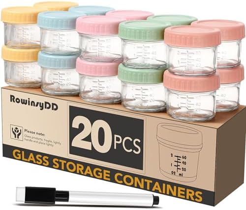 RowinsyDD 20 Pack Baby Food Containers, 4 oz Glass Baby Food Jars by RowinsyDD