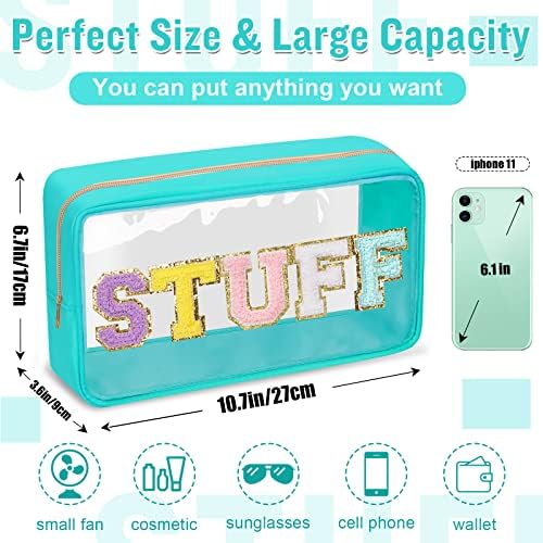 Chenille Letter Clear Makeup Bags Stuff Pouch, Preppy Patch Makeup Bag - Image 2