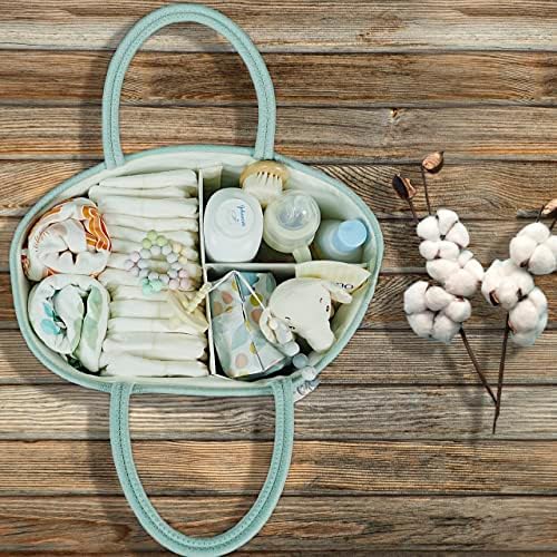 XUANGUO Large Cotton Rope Baby Diaper Caddy Organizer Basket Light Green - Image 5