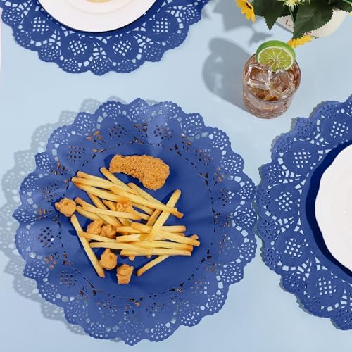 MCEAST 100 Pack Round Blue Paper Doilies 13.5 Inches Lace Place Mats Rustic - Image 4