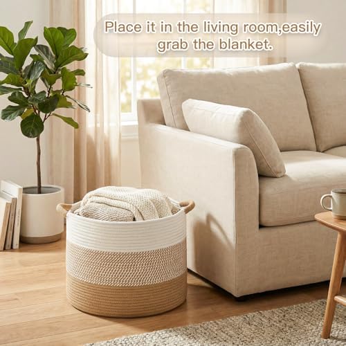 Artfeel 70L Large Cotton Rope Basket, Decorative Woven Blanket Storage - Image 2
