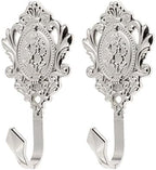 Curtain Tiebacks Small Lightweight Hooks, Vintage Silver Rose Pattern - Image 3