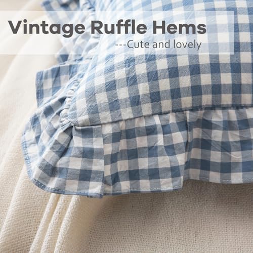 2 Pack Dust Blue Gingham Ruffle Throw Pillow Covers 18''x18'' - Image 5