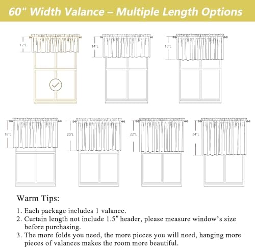 White Valances for Windows, Light Filtering Faux Linen Textured Small Short - Image 3