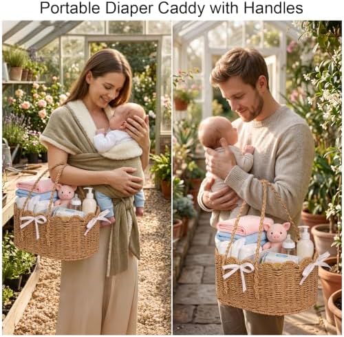 3 Set Wicker Diaper Caddy Organizer, Paper Rope Storage Baskets Nursery Bin - Image 5