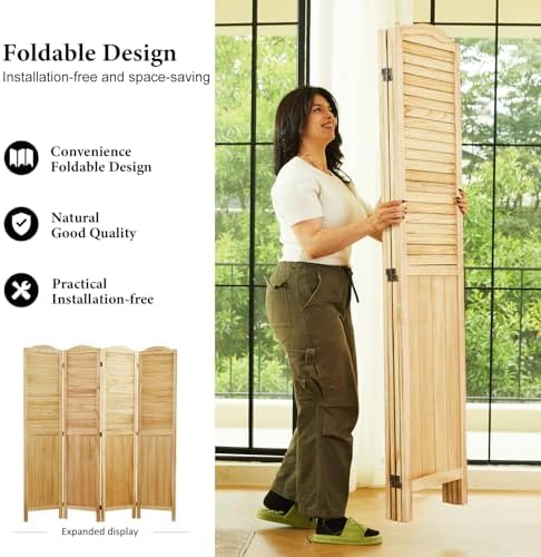 Room Dividers, 5.75Ft Individual Privacy Screens Foldable Wooden Louver & MDF - Image 3