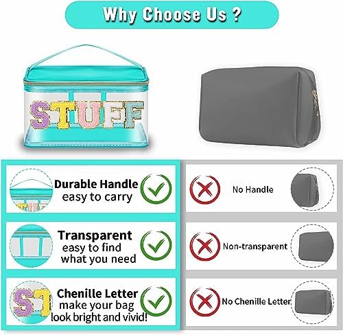 Chenille Letter Clear Makeup Bags Stuff Pouch, Preppy Patch Makeup Bag Zipper - Image 4