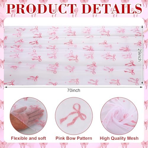 4 Pcs Pink Bow Table Runner 29x70 White Tulle Lace - Image 2