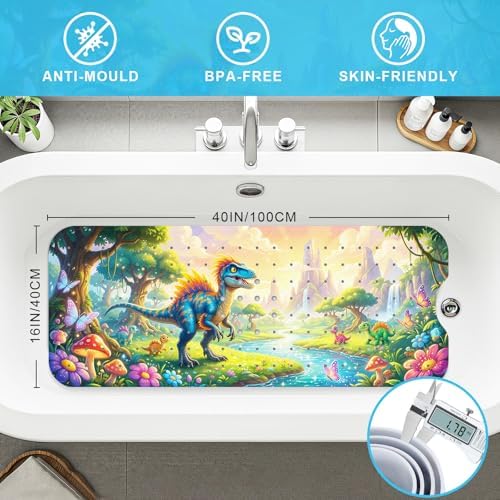 Bath Mat for Tub Non Slip Kids Bathtub Mat 40x16 Baby Bath Mat, Velociraptor - Image 2