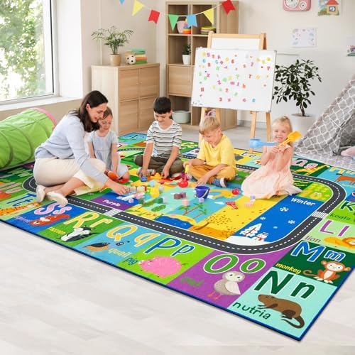 HOMORE Kids Educational Rug, 7x10 Green Kids Area Rug by Homore