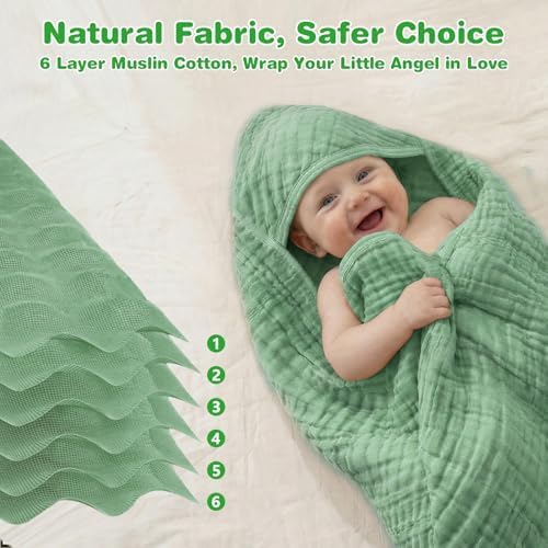 Muslin Hooded Baby Towels 2 Pack, 100% Cotton Baby Bath Towels - Image 6